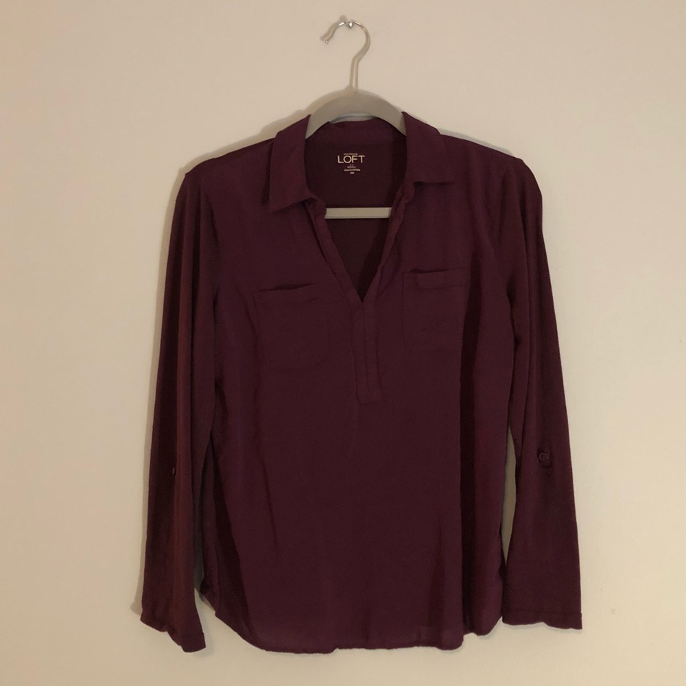 Ann Taylor LOFT Maroon Dress Shirt
